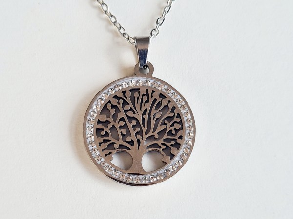 collier arbre de vie argenté acier inoxydable  chaine fine